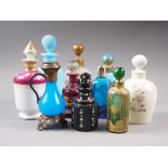 A French blue glass and gilt metal mounted scent bottle with painted Parisian scene top, 4 1/2"