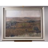 A late 20th century oil on canvas, Continental landscape, 19" x 22", in painted frame