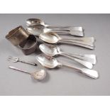 A selection of silver spoons and two silver napkin rings, 8.6oz troy approx