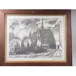 Charles Van Eyk 19-2-76: a signed print, "Mechelen Church, Belgium", in oak frame