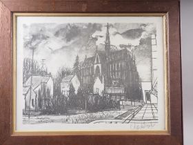 Charles Van Eyk 19-2-76: a signed print, "Mechelen Church, Belgium", in oak frame