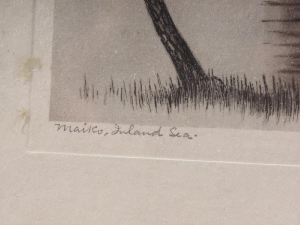 K Hayashi: Five signed etchings, "Maiko Inland Sea", "Akashi Channel Inland Sea 30", Mt Fuji-looking - Image 9 of 9