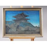 Elizabeth Reith: a signed colour woodblock print, "The Eastgate Seoul Korea", in silvered frame (