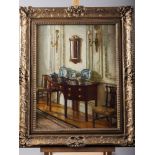 C H H Burleigh, ROI: oil on canvas still life, corner of a state dining room, 17 1/2" x 13 1/2",