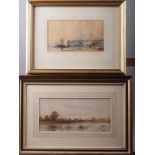 LMP: watercolours, Customs House, 4" x 7", in gilt frame, a Clarence? watercolour, Norfolk Broads