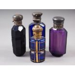 A Victorian white metal mounted Bristol dark blue glass cut glass scent bottle, 3 1/2" high, a