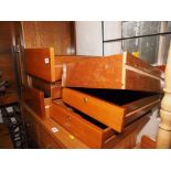 A 1960s teak desk, fitted drawers, on panel end supports, 60" wide x 31" deep x 29" high, (packed