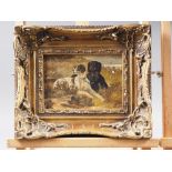 A modern oil on board, sporting dogs, 4 1/2" x 6 1/2", in gilt frame (slight paint losses)