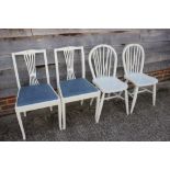A Harlequin set of eight off-white painted spindle back chairs, on turned and stretchered