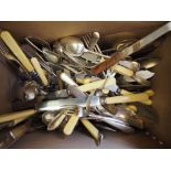 A quantity of loose silver plated and stainless cutlery, a set of six silver butter knives with