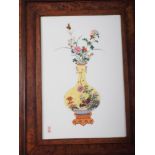 A Chinese porcelain plaque with vase and flower decoration, seal marks, 9 3/4" wide x 14 1/2"