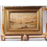Kennedy: an oil on board, harbour scene, 8" x 13 1/2", in gilt frame, and a 19th century oil on