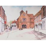 M Jay: a limited edition print,  "Watlington Town Hall", 18/50, in wooden strip frame, another