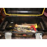A Stanley Fat Max 23" water resistant tool box and a selection of screwdrivers, files, spanners, etc