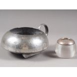 An Archibald Knox for Liberty pewter sugar bowl, shape number 0231, 4" dia, and a silver mounted