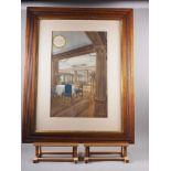 A Durant: watercolour, "The Dining Room of the Park Lane Hotel," 24 1/2" x 15 3/4", in oak strip