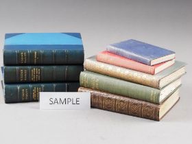 A collection of books, including William Hazlit, twelve vols, in uniform blue quarter bound