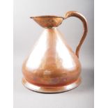 A Victorian copper three-gallon measuring jug, with V R plaque, 15 3/4" high