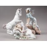 Three Lladro Privilege figures, "Magical Unicorn", "Prince of the Elves" and "Princess Fairies", all