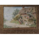 George Williams: a watercolour, girl and ducks outside a cottage, 7" x 10", in gilt frame, and