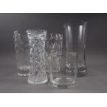 Three cut glass vases and one other glass vases