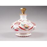 A 19th century Bohemian ruby overlaid milk cut glass scent bottle and stopper with floral and gilt