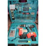 A Makita 8391D cordless/combi drill/drive, in case with charger, drill bits, screw bits, etc, and