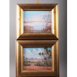 Dynan: a pair of oil on boards, Australian landscapes, 7 1/2" x 9 1/2", gilt strip frames