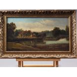 R Allan: oil on canvas, the Swan at Pangbourne, 9 1/2" x 17", in gilt frame