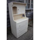 A Liberty style white painted side cabinet, fitted cupboard over three drawers, 32" wide x 20 1/2"