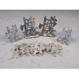 Two Chinese white metal menu holders, formed as Chinese characters, and six other smaller matching