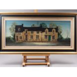 Deborah Jones: oil on board, "Sweep in the Village", 11 1/4" x 29 1/4", in a gilt and ebonised frame