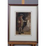Hugh Chanin: watercolours, portrait of Dr Johnson, 9 1/2" x 6 1/4", in lacquered strip frame,