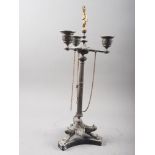 An Empire style bronze three-light candelabrum with fluted column, on three paw supports, 16 1/2"