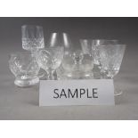 Three 1920s cut glass whisky tumblers, five other tumblers, nine wines, brandy balloons and other