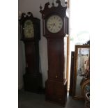 A late 19th century quarter cut oak and mahogany banded long case clock with 30-hour movement,
