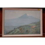 Early 20th century watercolour, view of mount Fuji,