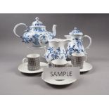 A Meissen blue and white "Onion" pattern teapot, a hot water pot, a jug, and a Thomas part coffee