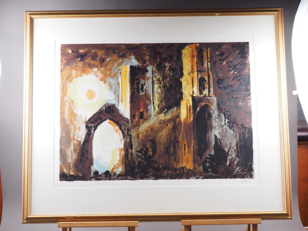 John Piper: a signed print, Wymondham Abbey, in gilt strip frame - Image 4 of 4