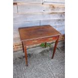 A late Victorian mahogany side table, fitted one drawer, on square taper supports, 30" wide x 20"