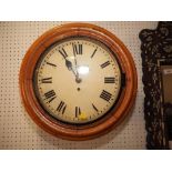 A GWR single fusee wall clock, in oak case (formerly at Reading Station) with LMS brass plate, 16"