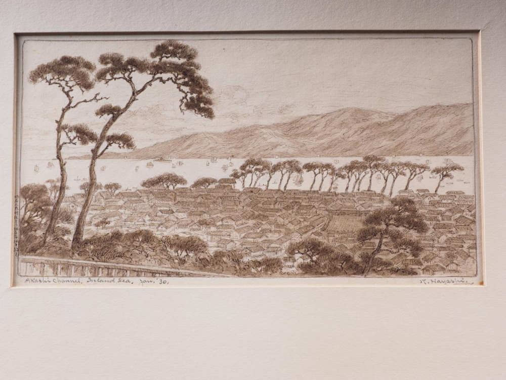 K Hayashi: Five signed etchings, "Maiko Inland Sea", "Akashi Channel Inland Sea 30", Mt Fuji-looking - Image 3 of 9