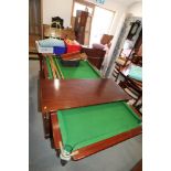 A mahogany billiard/dining table with slate base and sectional top, 80" wide x 48" deep x 31"