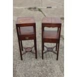 Two early 20th century mahogany wash stands, fitted one drawer, on champhered supports, 13" square x