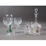 A pair of cut glass sherry decanters and stoppers, six cut glass hocks, two champagnes, two