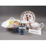A Rob Turner floral decorated tureen and cover, a matching sauce boat and stand, a Crown Derby Imari