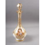 A 19th century Austrian enamelled, gilt and overlaid scent bottle with floral panels, portrait and