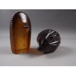 A Miloslav Janku Czech cut amber glass hedgehog paperweight, 5 1/4" high, and a similar model, 3 1/