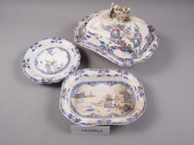 A Copeland & Garrett late Spode part combination service with Oriental landscape decoration (