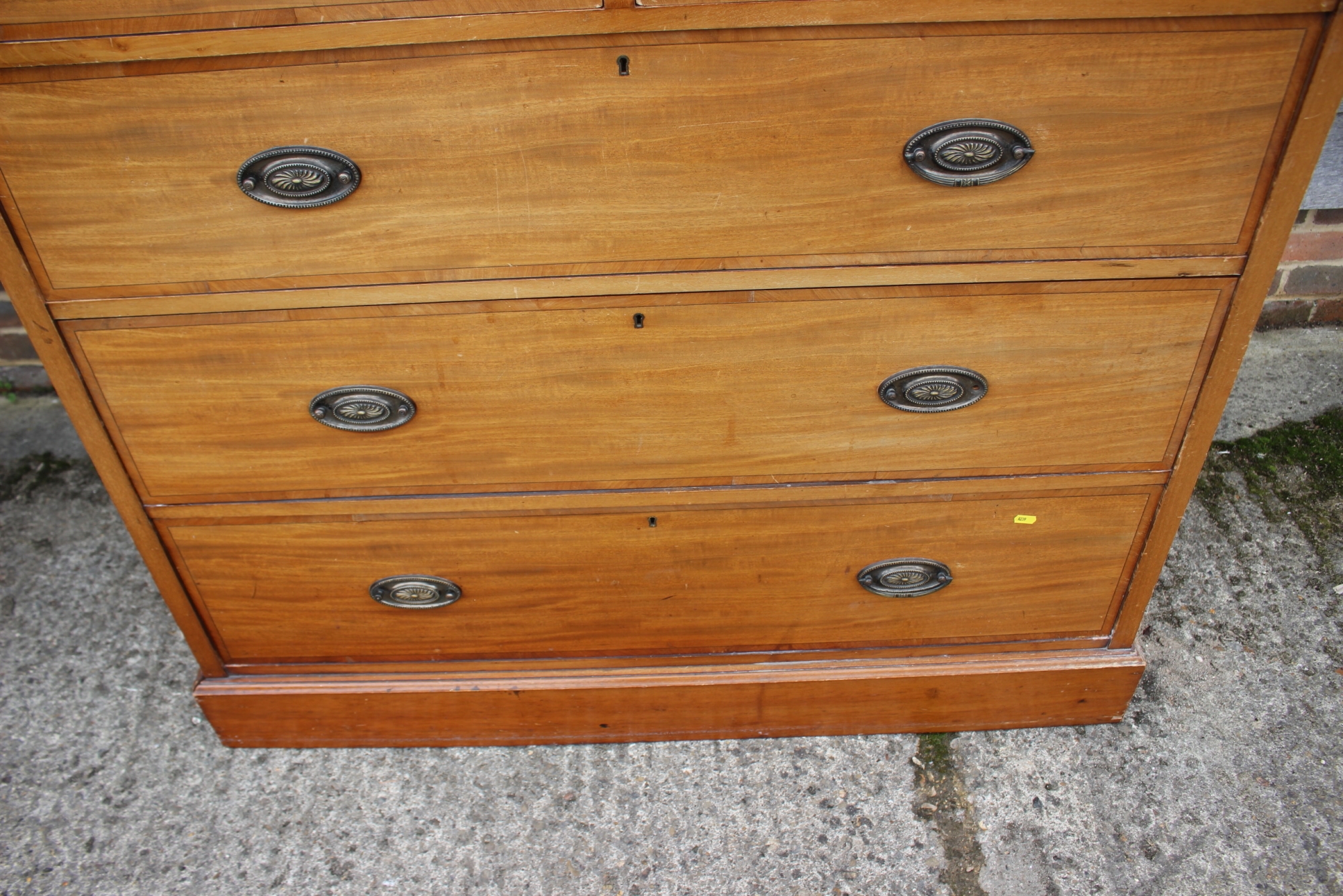 A late 19th century mahogany box and ebony strung Beaconsfield wardrobe, hanging compartment - Image 3 of 3